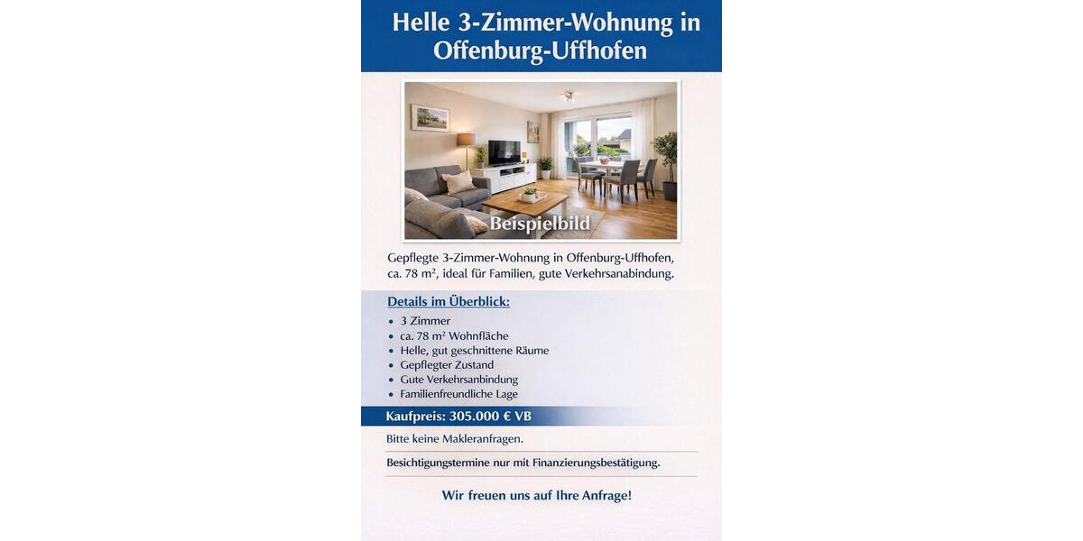 Etagenwohnung Offenburg Rammersweier - 3 Zimmer, 78 m&sup2;, 305.000&euro; | Angebot:26187127