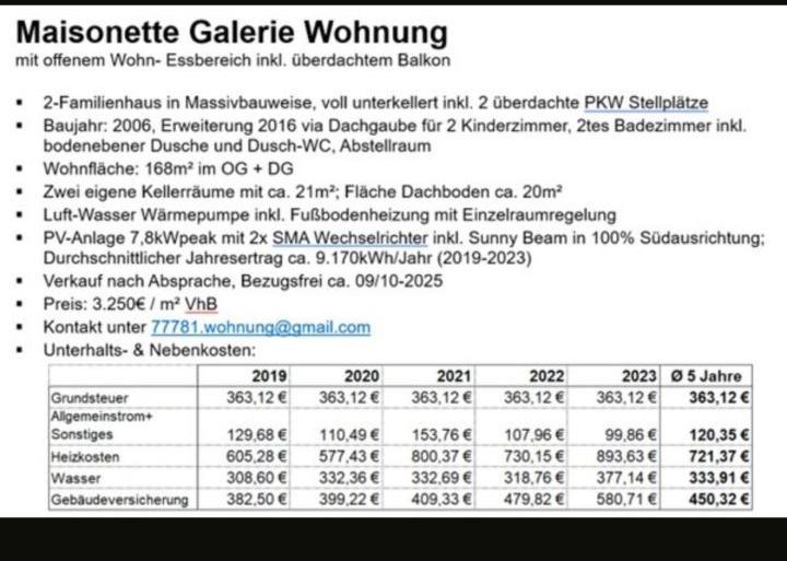 Maisonettenwohnung Biberach - 5 Zimmer, 168 m&sup2;, 546.000&euro; | Angebot:24283649