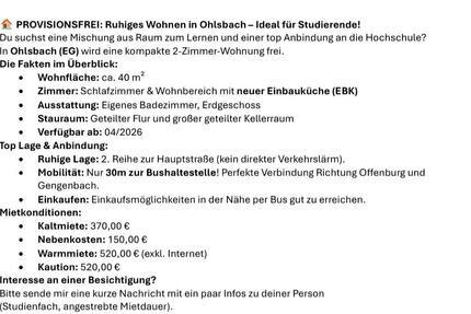 Wohnung Ohlsbach - 2 Zimmer, 40 m&sup2;, 520&euro; | Angebot:25920965